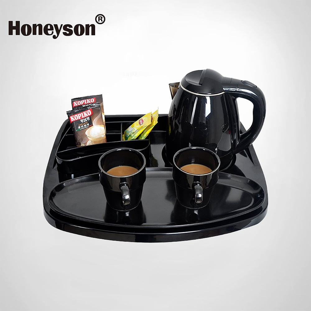 Hotel Guestroom Kettle Set with Melamine Tray, 1.2L capacity, double body – cool touch style, H-H2002