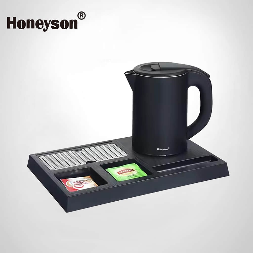Hotel Guestroom Kettle Set with ABS Tray, 0.8L Capacity, Double Body – Cool Touch Style, I-H1268
