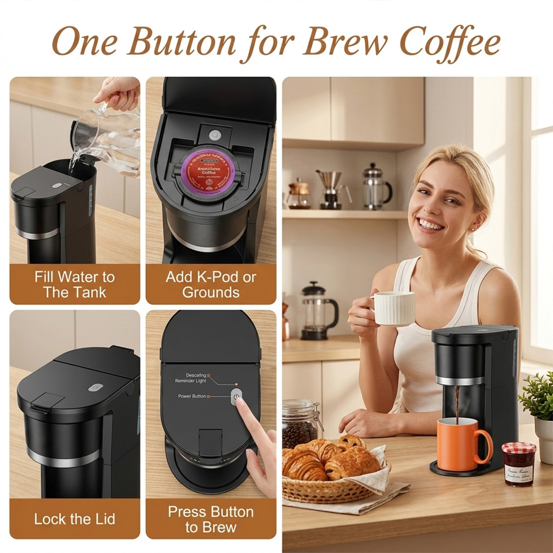 kc201 3 in 1 single serve coffee maker for k cup pods ground coffee tea-8