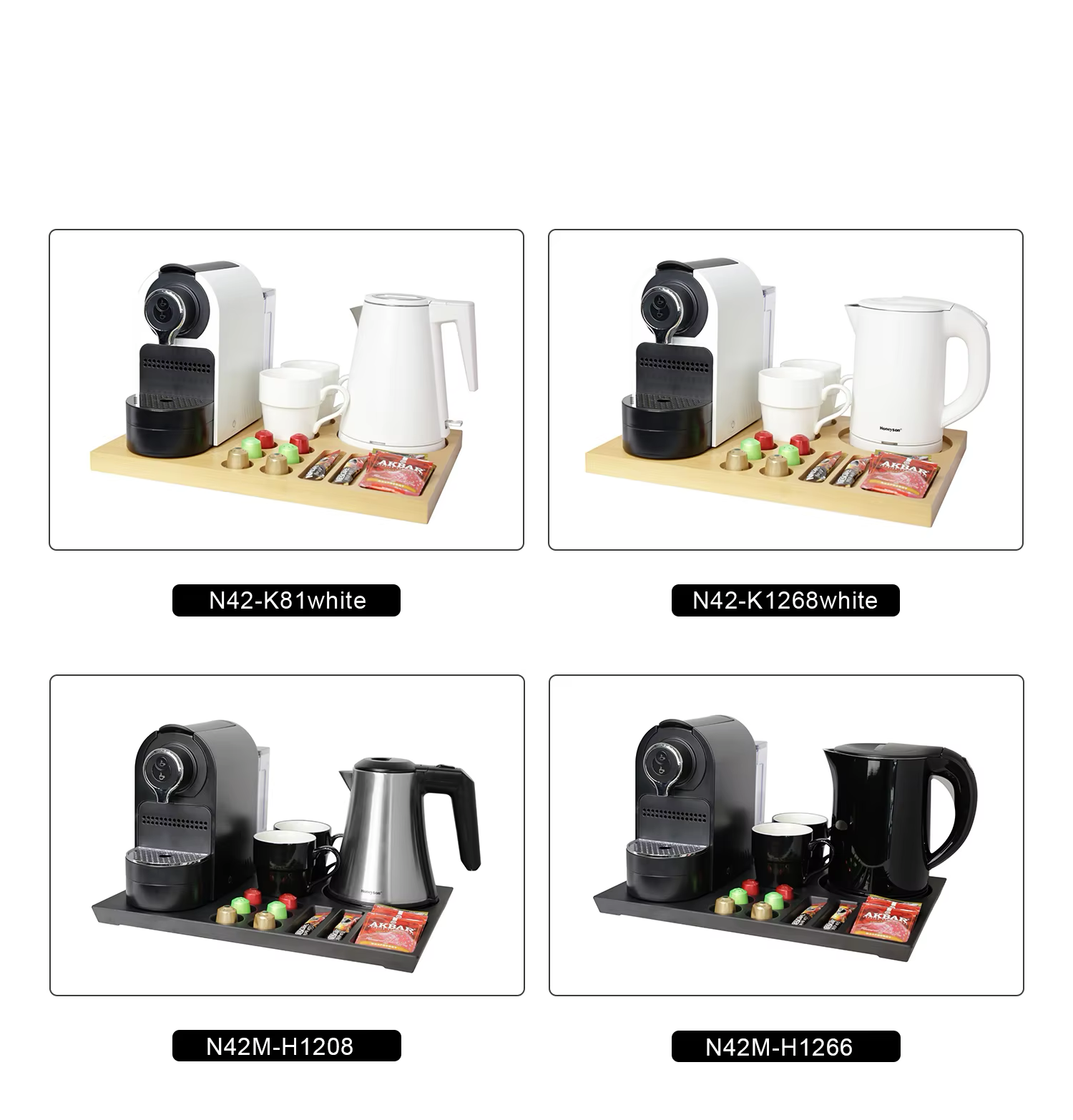 Hotel Guestroom Capsule Coffee Machine and Kettle Set with Wooden Tray, 1.2L capacity, 304S/S Kettle, N42-HS-202B-H1205 supplier