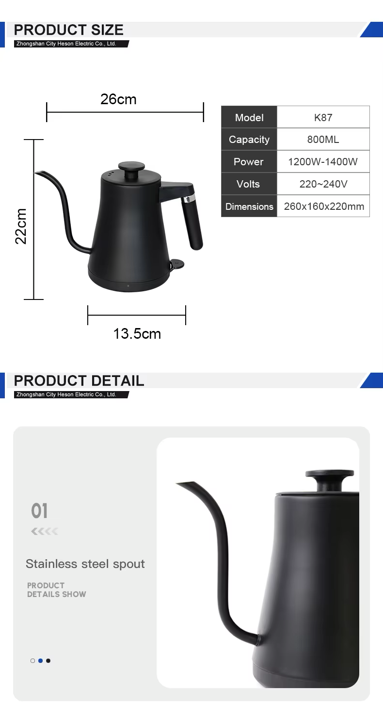 Hotel Guestroom Kettle - 0.8L capacity, matt finish style kettle, K87 details