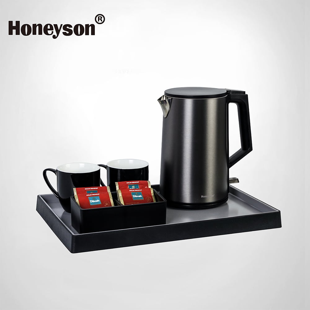 Hotel Guestroom Kettle Set with ABS Tray, 1.0L capacity, double body – cool touch style, R-K107
