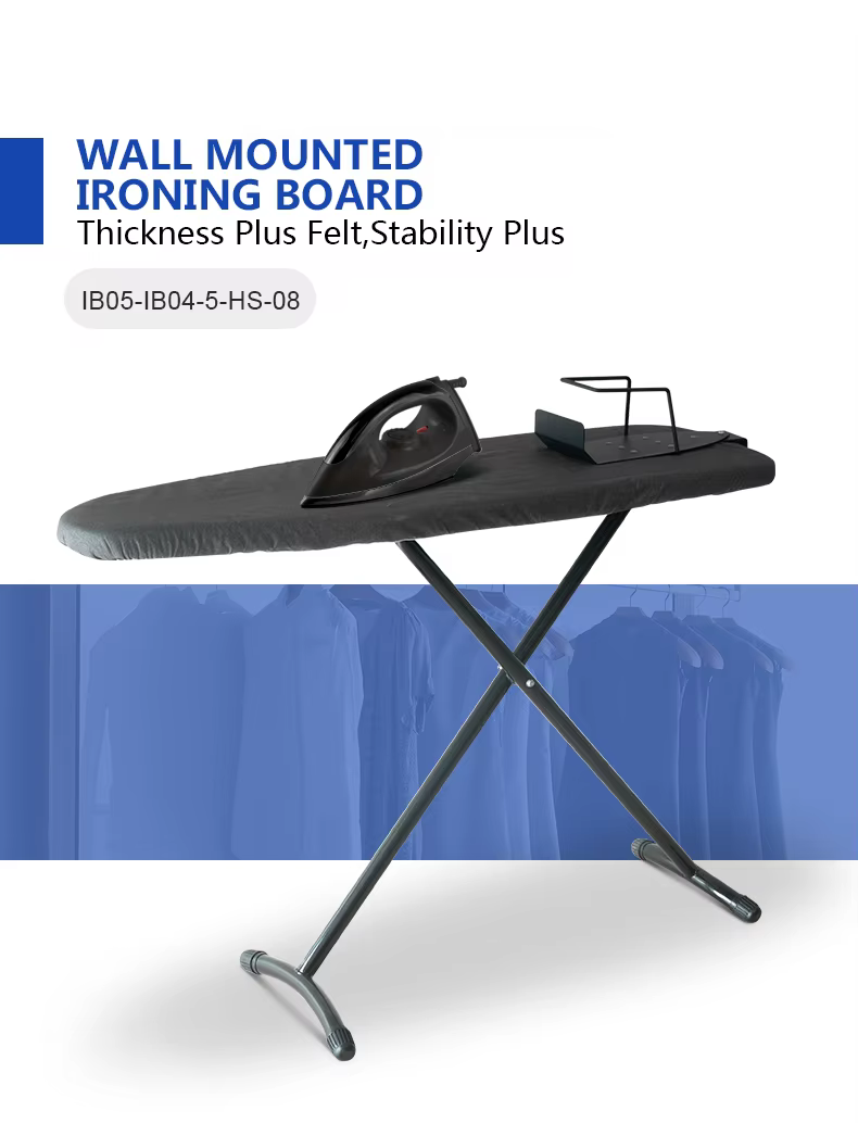 Honeyson Foldable Wall Mounted Ironing Station for Hotels 5 Star Use Iron Board Iron Stand Clothes Rack Carved Finish Europe