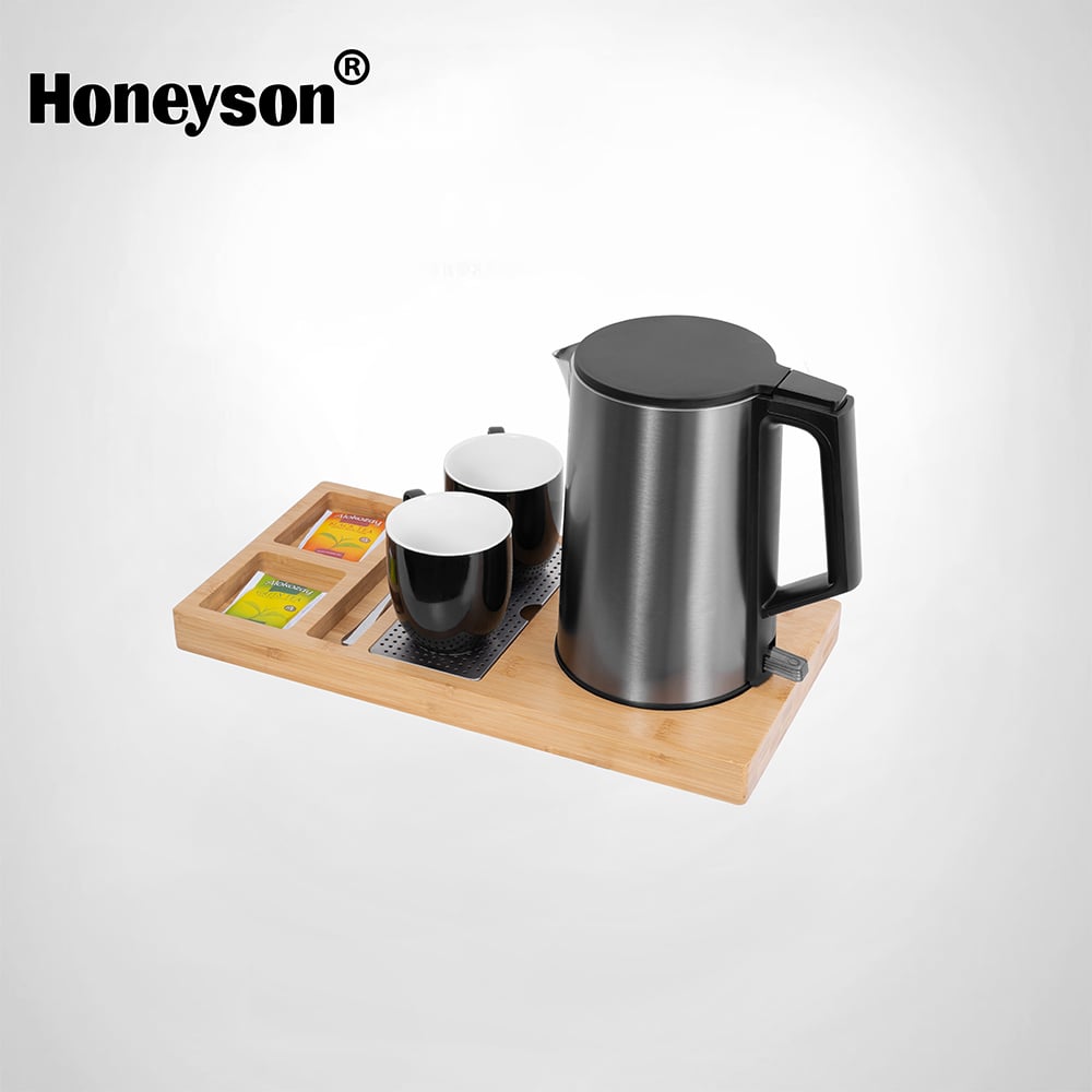 Hotel Guestroom Kettle Set with Bamboo Tray, 1.0L capacity, 304S/S kettle, BH- S2 -K107