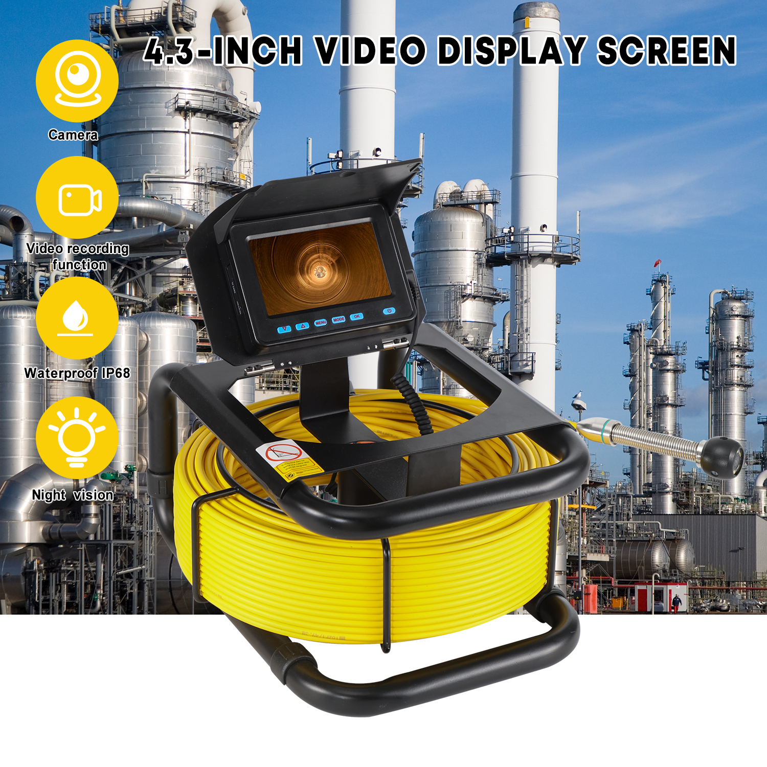 5 tommer HD 1080P skærm kloak-kamera med 16 GB SD-kort videooptagelse til afløbsinspektion