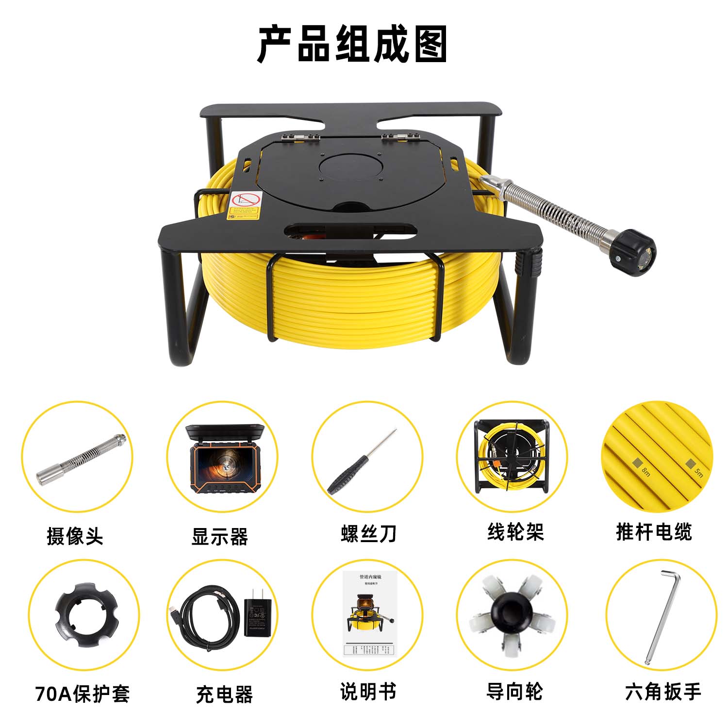 下水道カメラ 5インチHD画面＆16GB SDカード ビデオ録画付き 管路検査・点検用