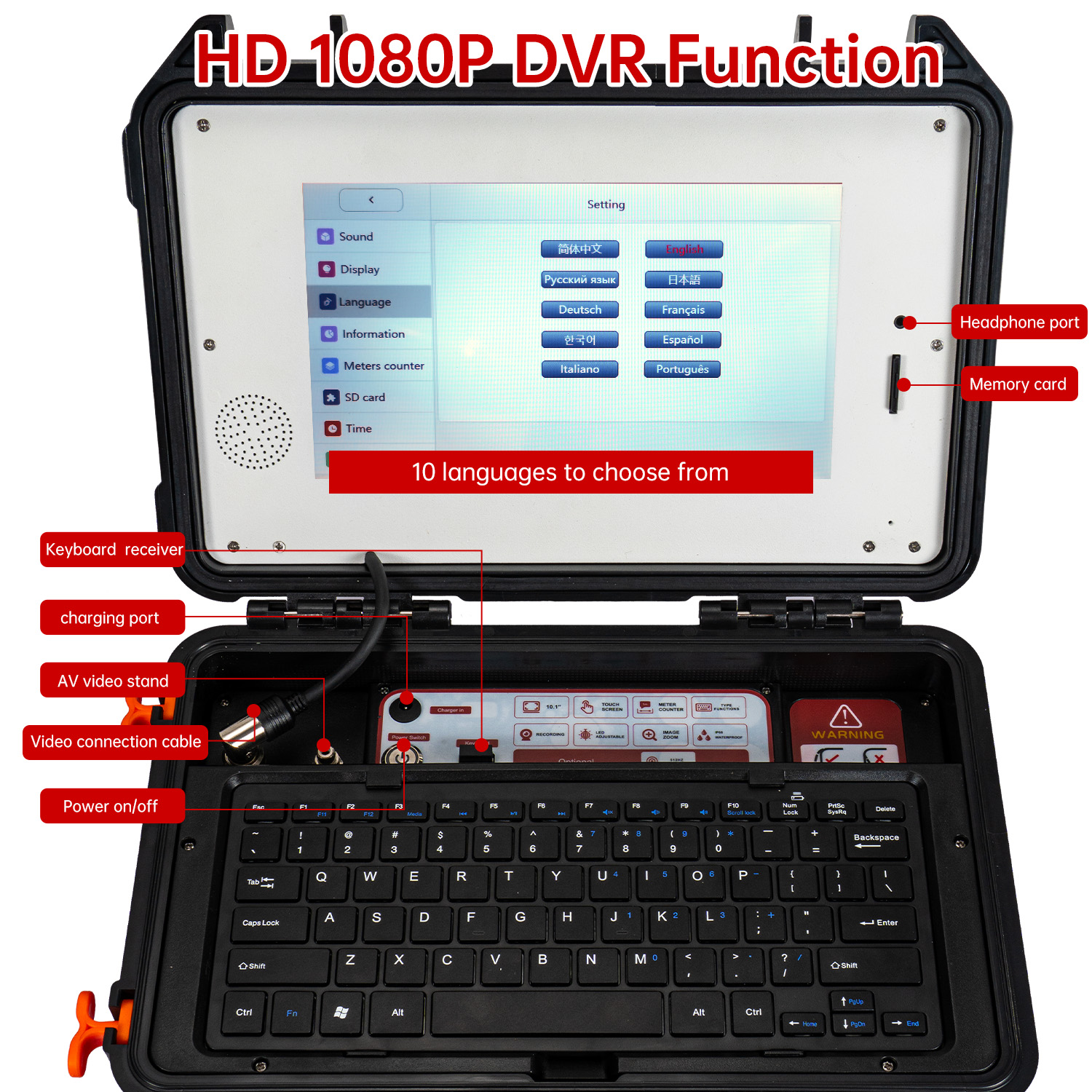 10,1 tommer HD1080P skærm kloak-inspektionskamera med 512 Hz sonde + selv-nivellerende funktion, WIFI og 16 GB DVR video- og lydoptagelse