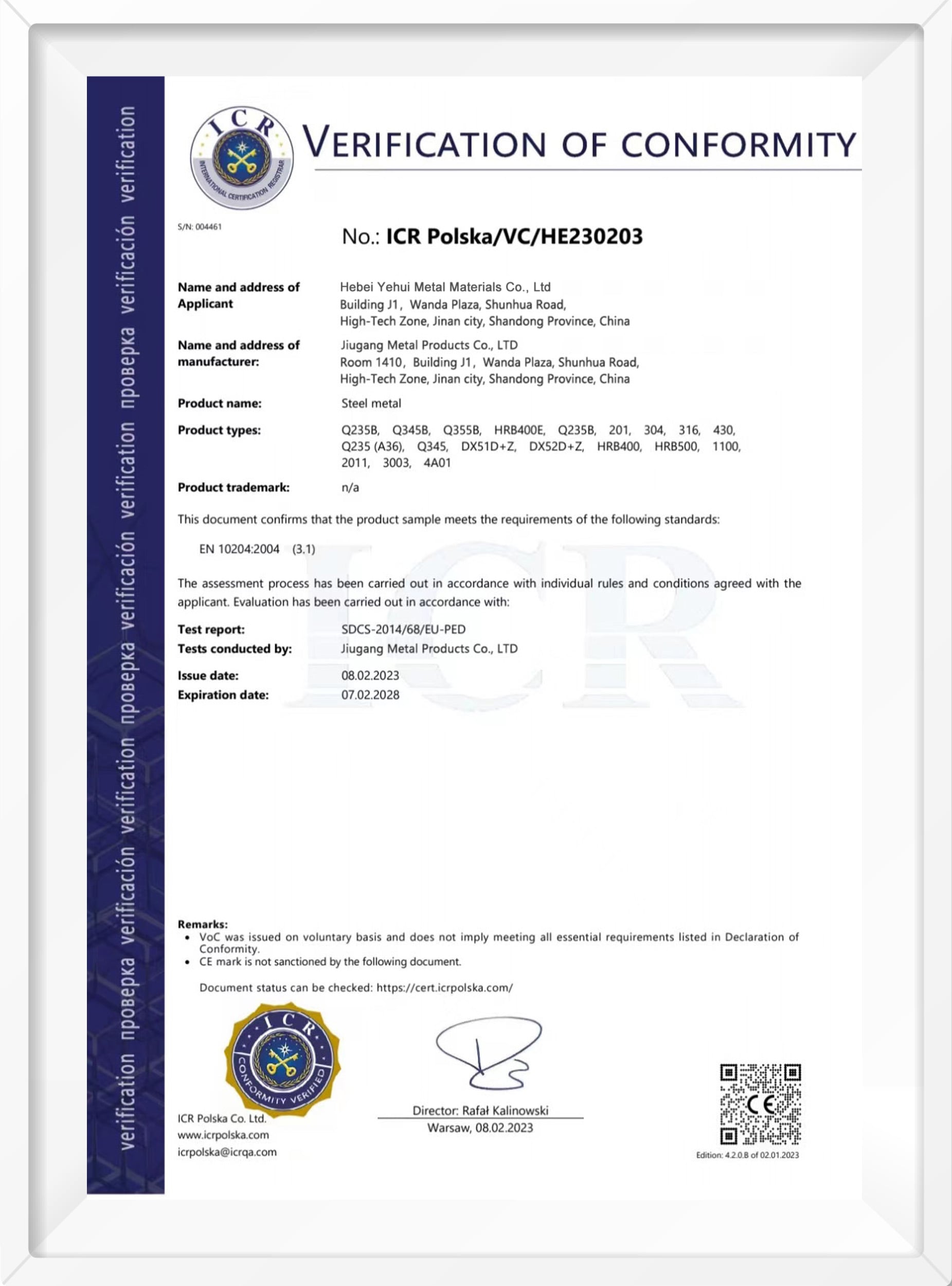 OUR HONORARY CERTIFICATE