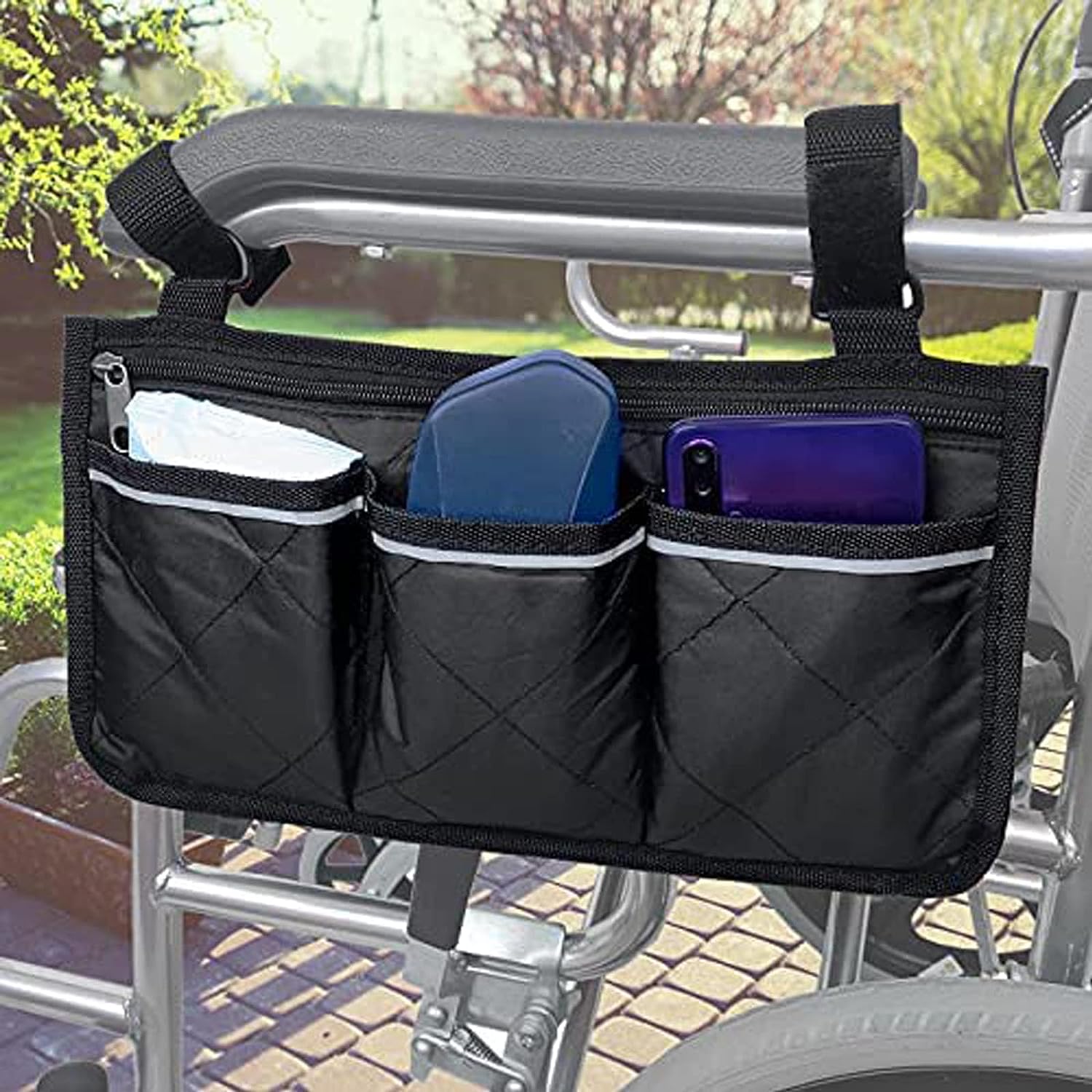 KSM-WB03 Wheelchair Side Bag Waterproof Wheelchair Armrest Accessories Storage Pouch with Reflective Strips