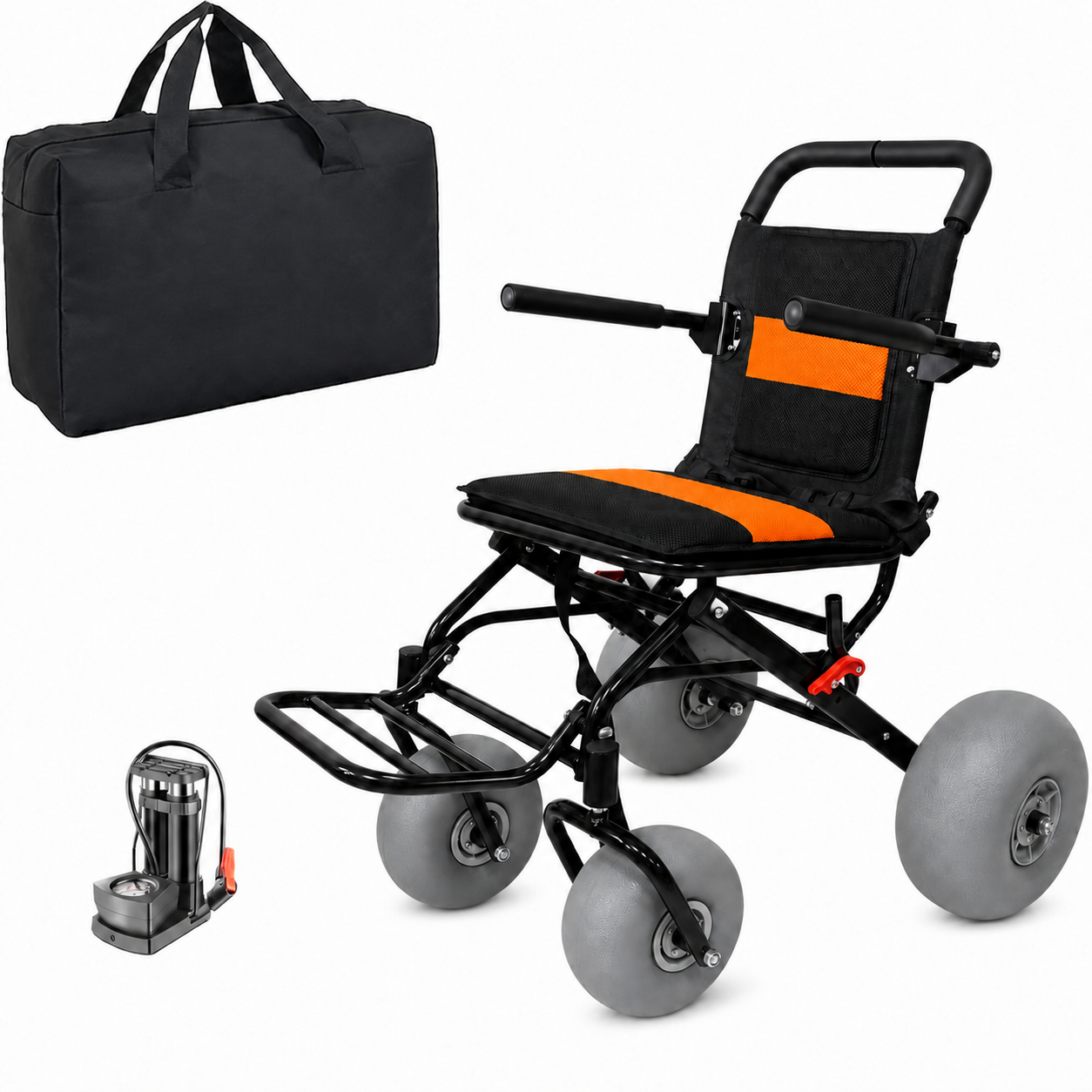 KSW5 Outdoor All Terrain Foldable Beach Transit Wheelchair for Senior & Disabled Portable Sand Wheelchair