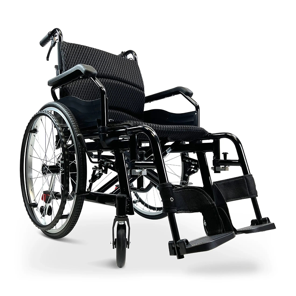KSM-201 Ultra Lightweight Manual Wheelchair Aluminum Frame 22-Inch Solid Tires Quick-Fold Design 330 lbs Capacity for Disabled