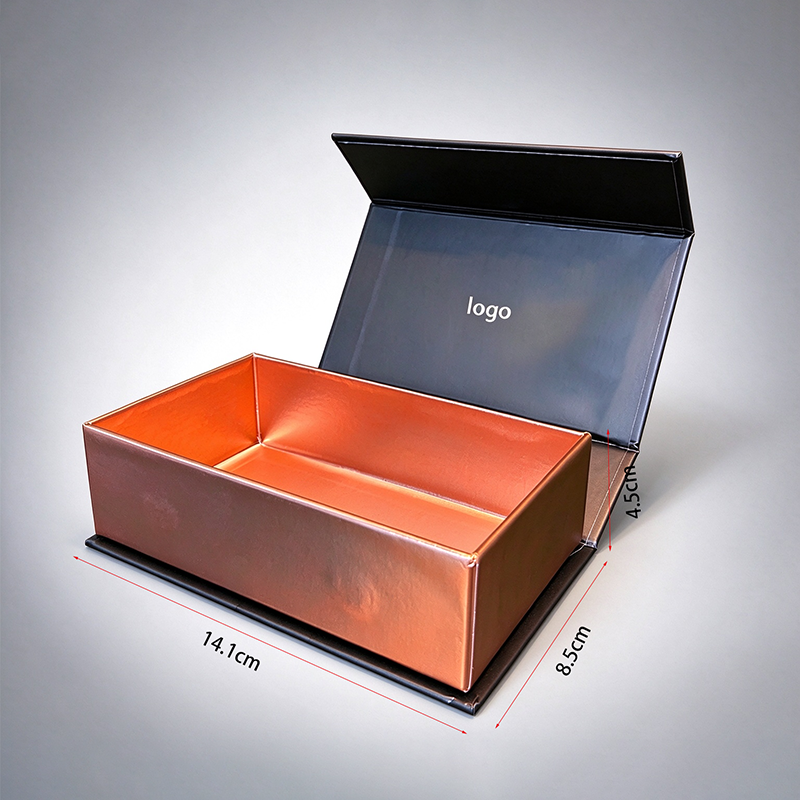 Custom Logo Black Magnetic Flip Tarot Card Gift Box, Copper Metallic Interior Rigid Box, Customizable Oracle Card Storage Packaging Wholesale