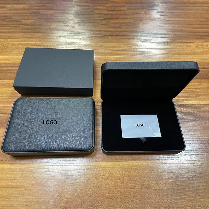 Custom Logo Black PU Leather Flip Card Packaging Box Velvet Lining Business Credit Card Gift Storage Box For Brand Card Packing