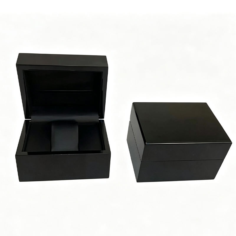 Black Wooden Watch Box with Piano-Gloss Lacquer and PU Leather Lining