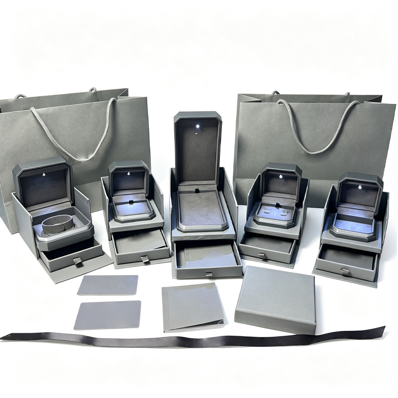 Grey Octagon LED Jewelry Box Set with Built-In LED Light