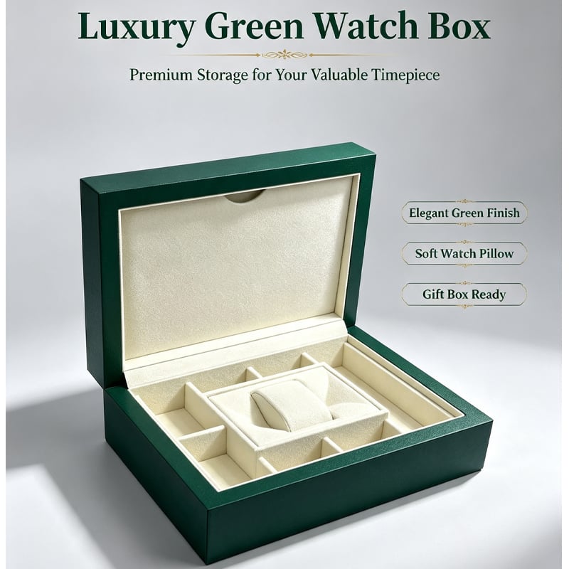 Luxury Green PU Leather Watch Gift Box Multi Compartment Watch & Jewelry Storage Box Soft Velvet Lining Custom Watch Packaging Box For Collection