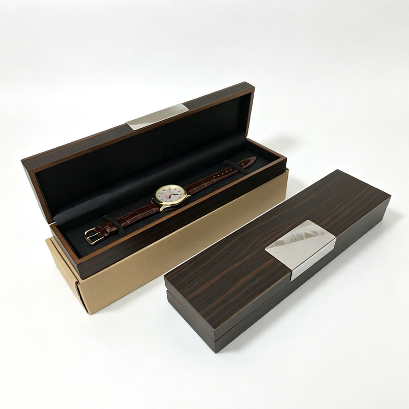 Single Slot Wooden Watch Box with a Custom Metal Logo Plate