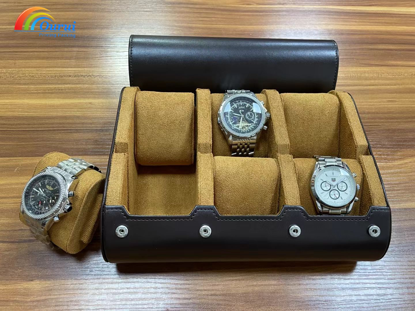 3 Watch Roll Travel Case with Suede Lining, Portable Watch Holder for Business Trips