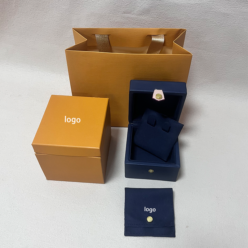Luxury Orange Watch Gift Box Set Dark Blue PU Watch Storage Case with Logo Custom Paper Bag Microfiber Pouch Complete Watch Packaging Box