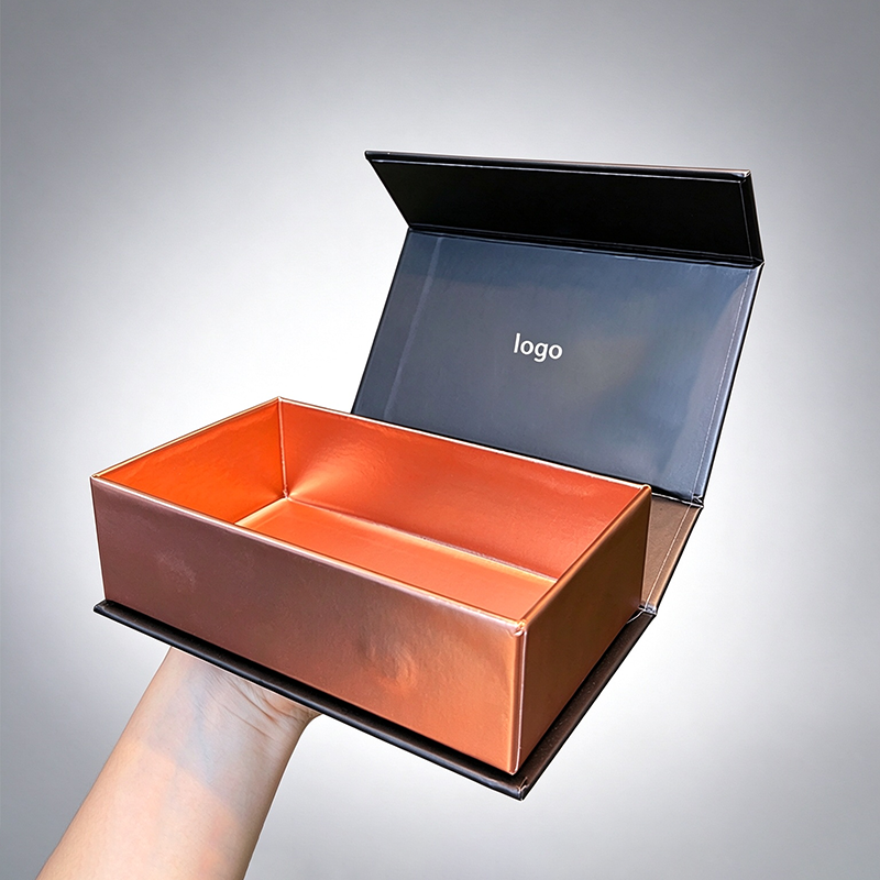 Custom Logo Black Magnetic Flip Tarot Card Gift Box, Copper Metallic Interior Rigid Box, Customizable Oracle Card Storage Packaging Wholesale