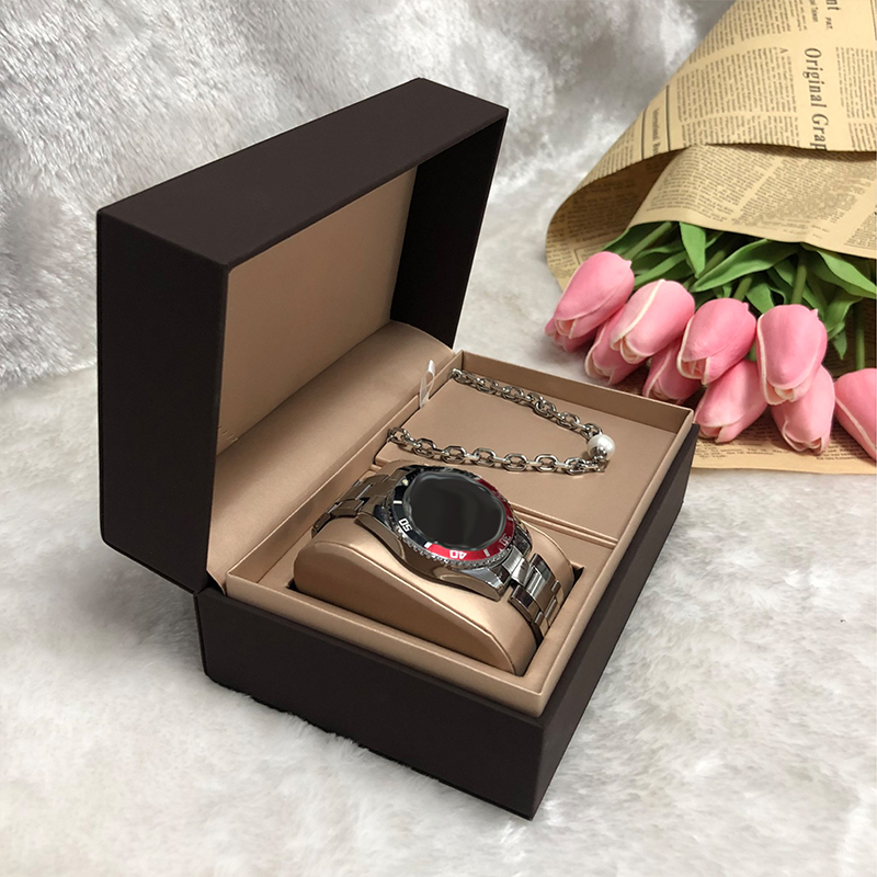 High End Matte Black Hard Paper Watch Jewelry Combo Box Custom Emboss Logo Velvet Lining Watch Necklace Gift Packaging Box