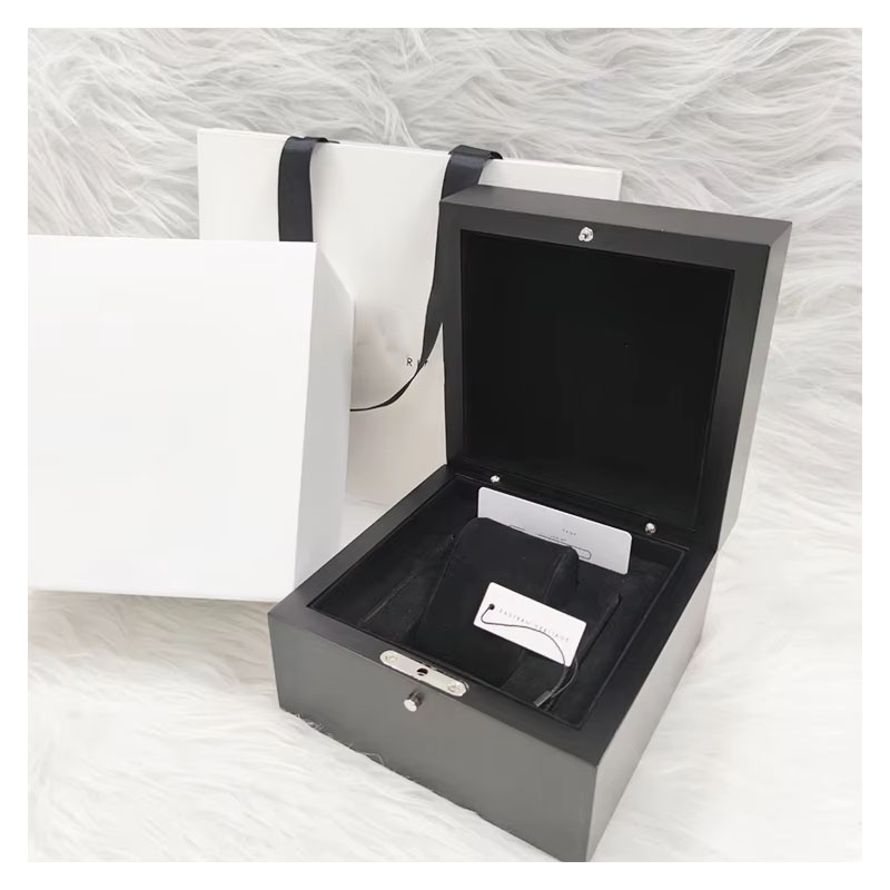 Luxury Black Watch Box with Lock, Complete Gift Set with Outer Box & Paper Bag