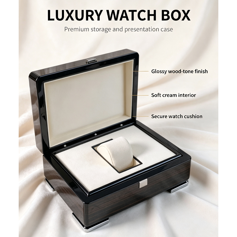 high gloss piano varnish solid wood single watch box luxury wooden watch storage case custom logo gift packaging box-1