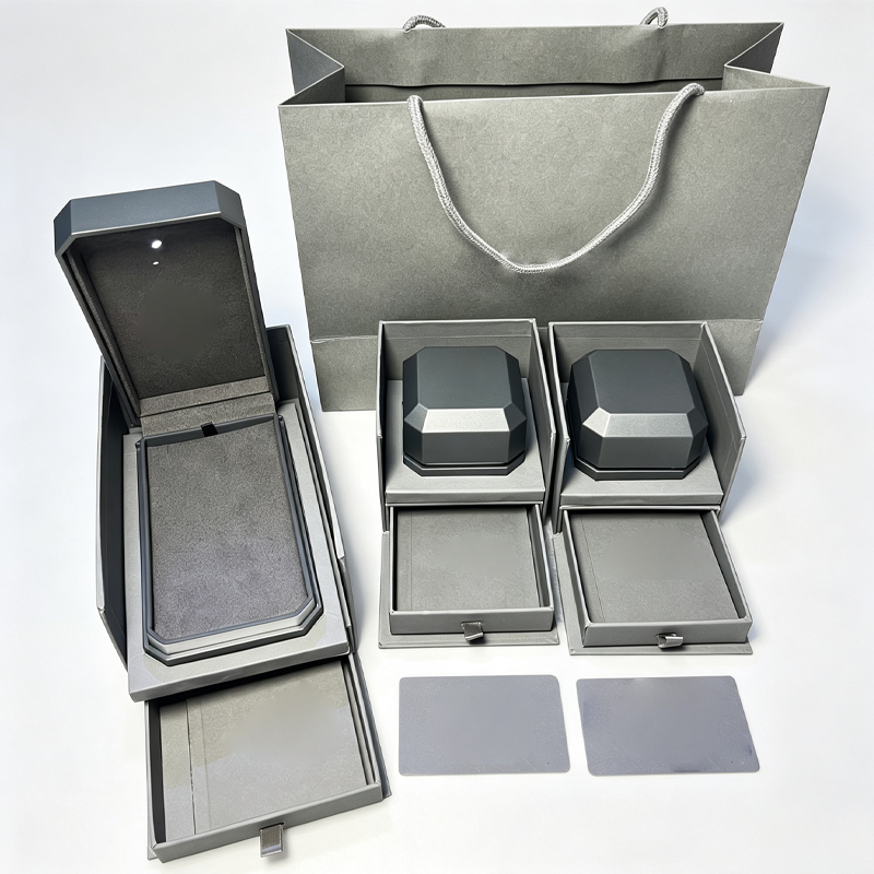 Grey Octagon LED Jewelry Box Set with Built-In LED Light