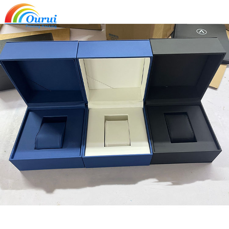 Custom Logo Flip-Top Watch Box, Luxury Rigid Watch Packaging Box with Velvet Lining, Multiple Color Options