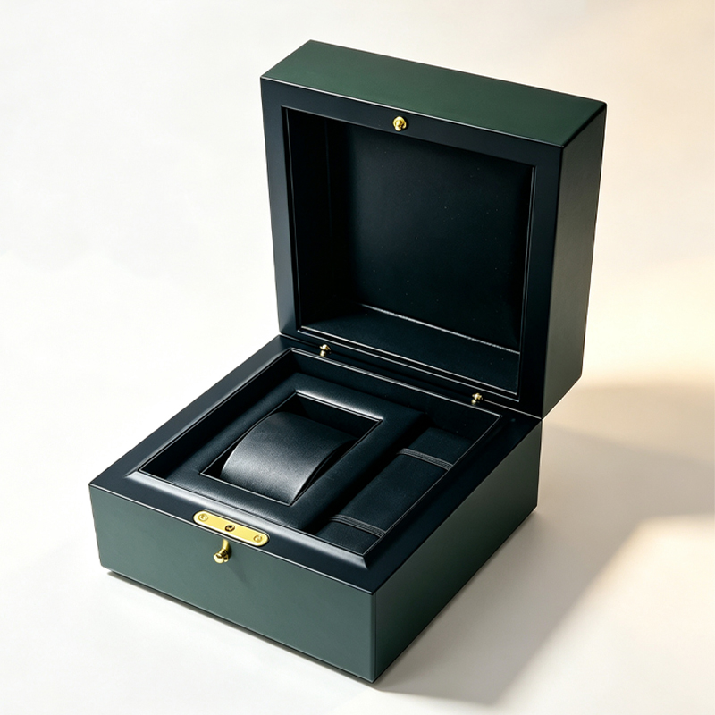 Luxury Green Wooden Single Watch Box, Custom Logo Watch Presentation Box with Full Gift Packaging Set