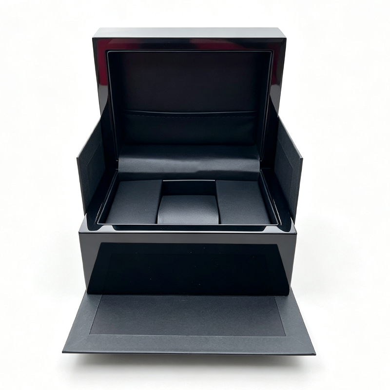 Black Wooden Watch Box with Piano-Gloss Lacquer and PU Leather Lining