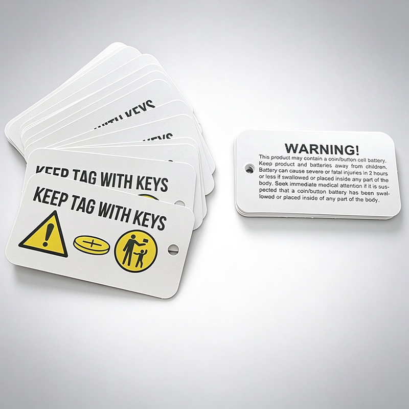 Custom Car Key Warning Hang Tags | Button Battery Safety Warning Tags