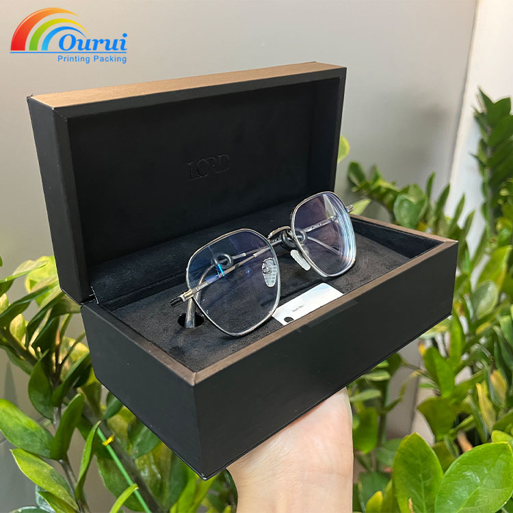 Luxury Black Rigid Eyeglasses Packaging Box Custom Logo Sunglasses Case with Velvet Lining