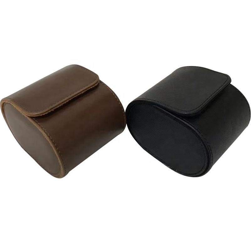 single watch travel case pu leather watch storage pouch portable snap button watch roll box custom logo wristwatch protective holder-2