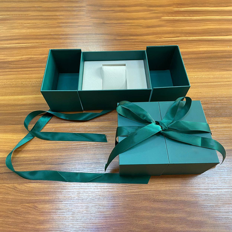 Factory Custom Rigid Paper Double Door Gift Box Luxury Watch Jewelry Storage Box With Sponge Insert And Silk Ribbon
