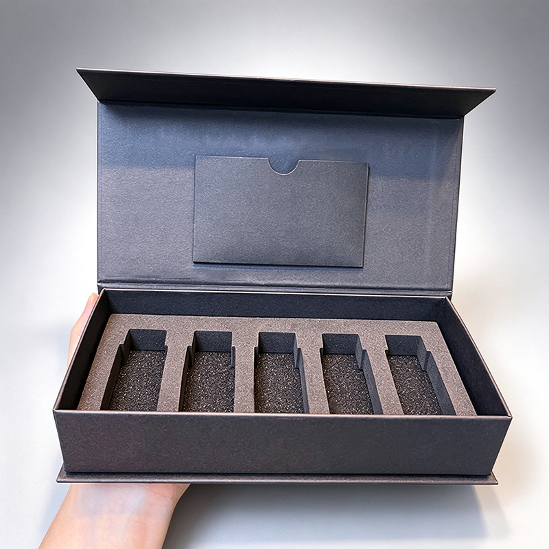Custom Logo Black Rigid Flip Essential Oil Gift Box, 5 Bottles Foam Insert Packaging Box, Customizable Aromatherapy Paper Box Wholesale