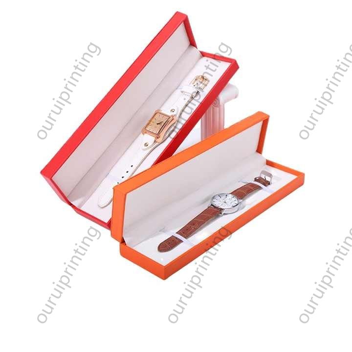 Long Rectangle Flip Watch Gift Box, Custom Logo PU Leather Wristwatch Packaging Box with Velvet Lining, Multi Color Long Watch Storage Display Box for Ladies Men Watch Gift