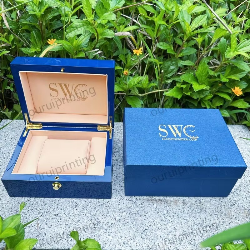 Luxury Single Watch Box with Custom Logo, Blue Piano Finish Wooden Watch Storage Case