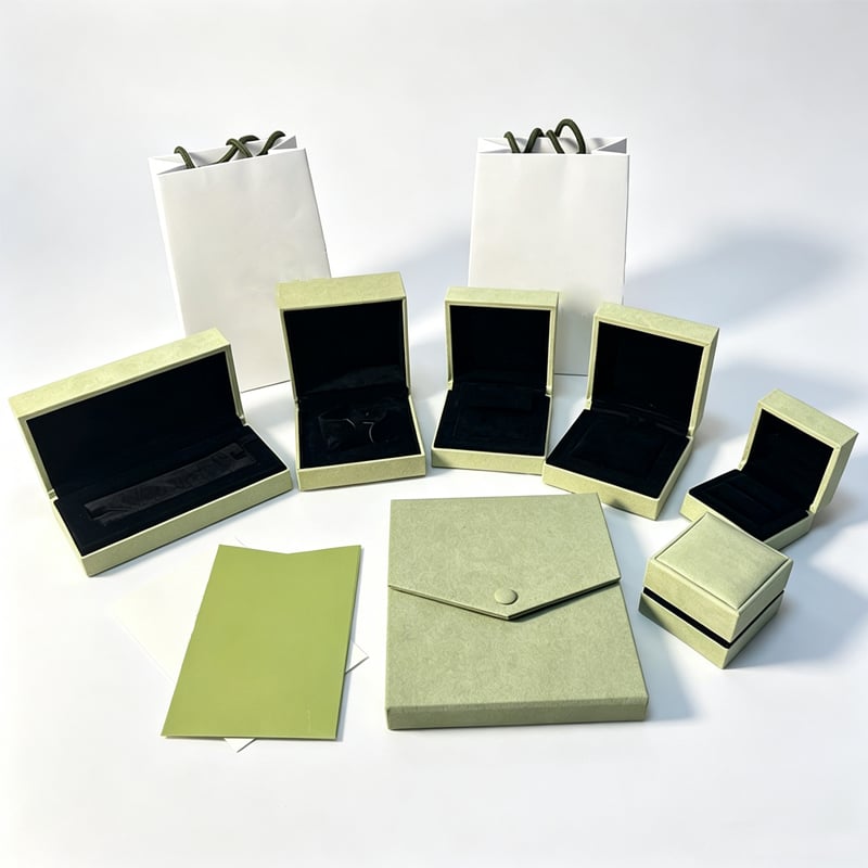 Luxury Green Microfiber Jewelry Gift Box Set, Ring Necklace Bracelet Storage Case