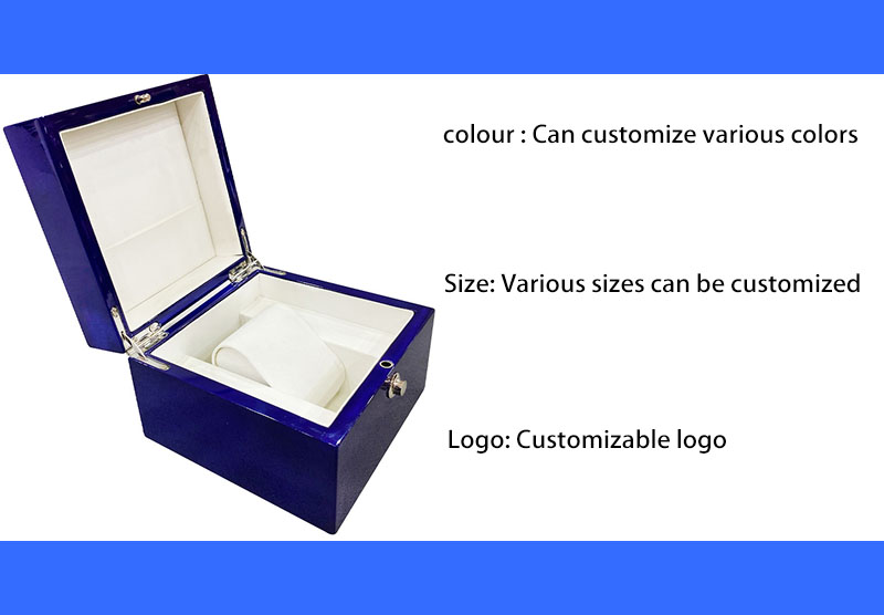Glossy Royal Blue Wooden Watch Box Single Luxury Piano Paint Watch Storage Case White Velvet Lining Gift Box