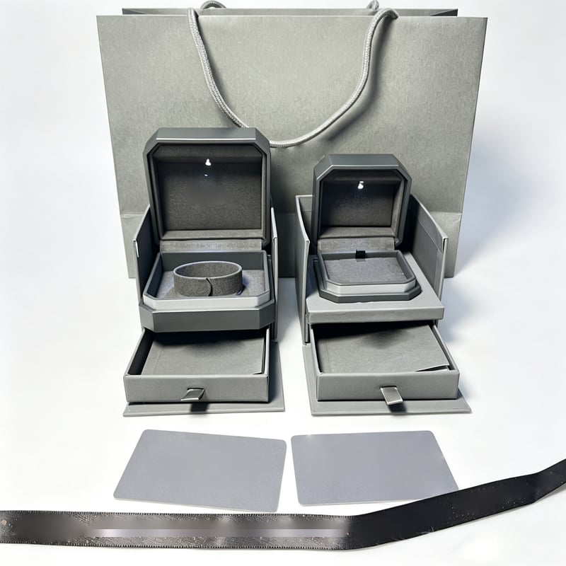 Grey Octagon LED Jewelry Box Set with Built-In LED Light