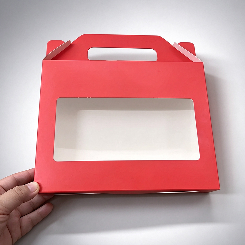 Custom Printed Gable Cookie Box With Clear PVC Window, Handle Treat Bakery Gift Box, Custom Size & Logo, MOQ 500