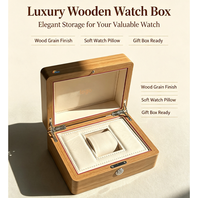glossy wooden single watch box custom logo luxury wristwatch storage box beige leather lining metal clasp watch presentation gift box-1