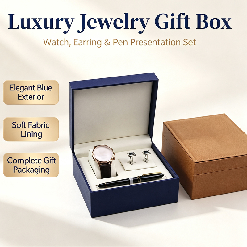 pu leather flip gift box multi compartment watch cufflink pen storage box luxury custom logo men business gift presentation packaging box-1