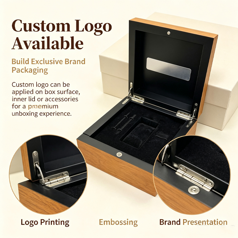 two tone wooden watch gift box luxury hard watch packaging box with velvet lining metal hinge custom logo single wristwatch storage box-2