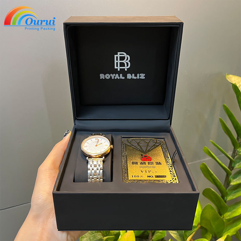 Luxury Black Leather Watch Box Custom Logo Watch Packaging Set with Gift Bag