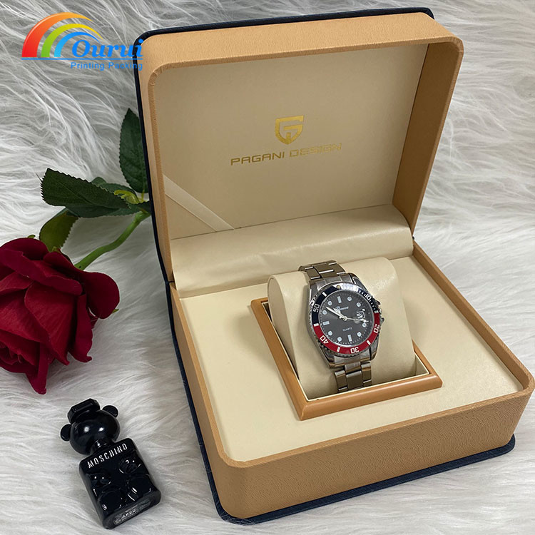 Luxury Custom Logo Watch Box PU Leather Single Watch Storage Box with Velvet Lining