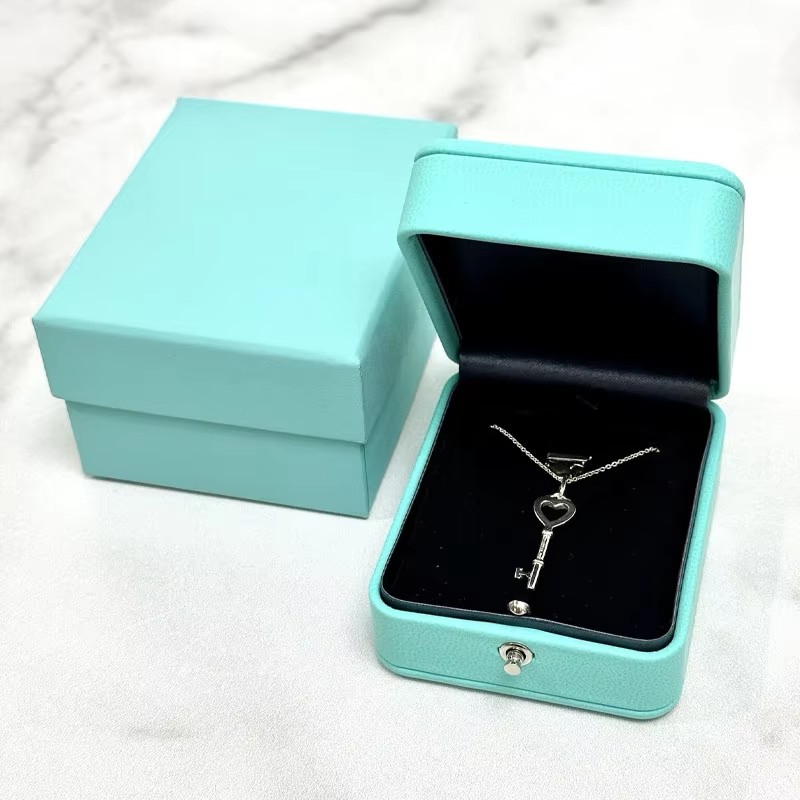 Tiffany Blue PU Leather Jewelry Box for Necklace Ring Pendant Luxury Gift Packaging Box