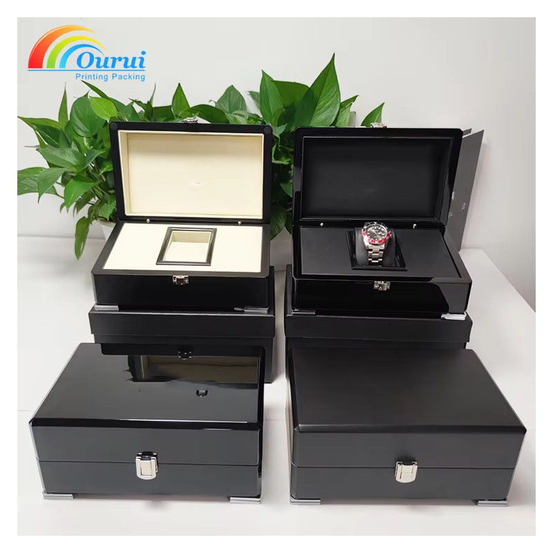 Luxury High Gloss Piano Lacquer Wooden Single Watch Box Custom Logo Black Watch Display Gift Packaging Box For Brand Watch