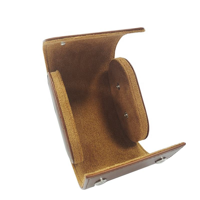 Brown PU leather 2 slot watch roll travel case, open double watch holder with soft suede interior, portable watch storage pouch for watch collection travel.png